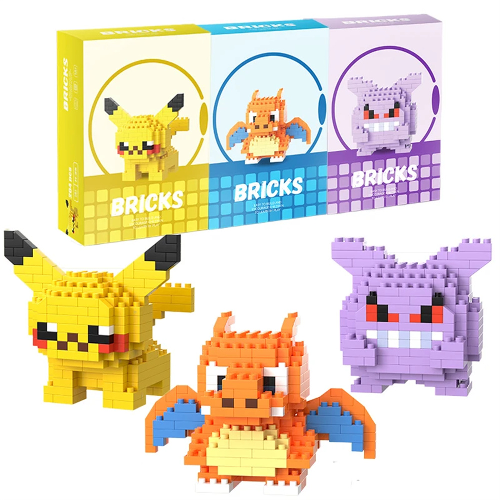 Model Kit Toy - บล็อกตัวต่อโปเกมอน ปิกาจู ดรากอนไนท์ เกนการ์ มินิ บริคส์